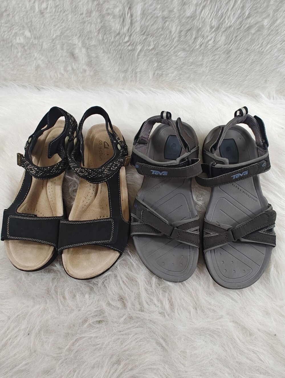 Teva Gray Waterproof Sport Sandals + Clarks Collection Black Sandals Bundle Sz 8